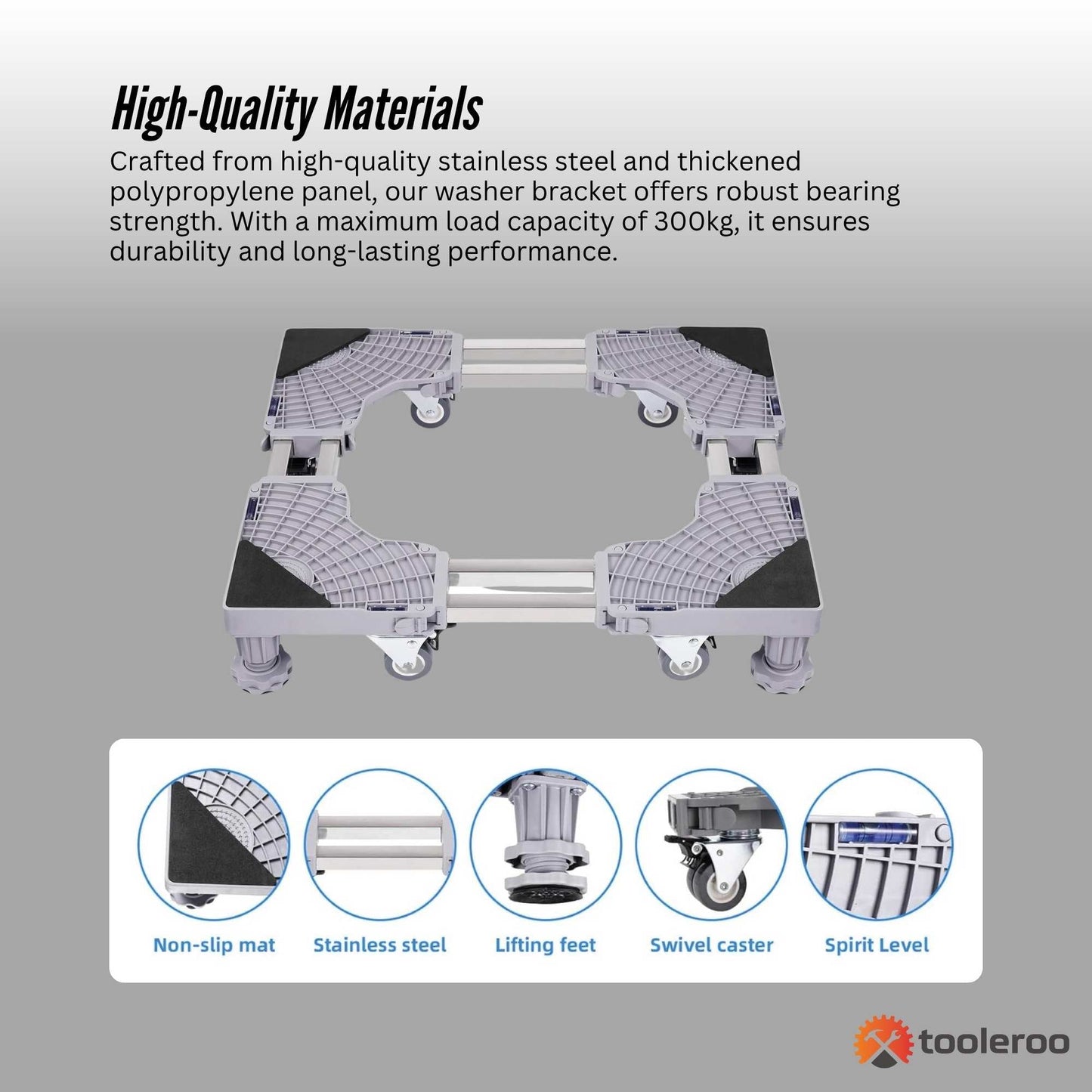 Tooleroo Adjustable Appliance Base Stand for Washing Machine with Locking Wheels