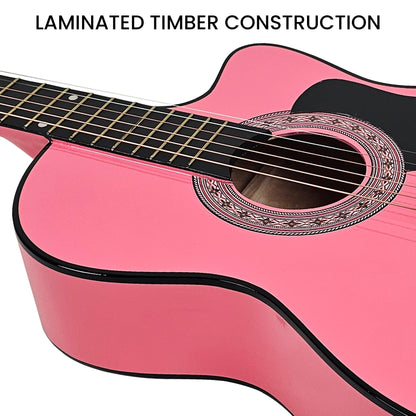 Karrera 38in Cutaway Acoustic Guitar with guitar bag - Pink