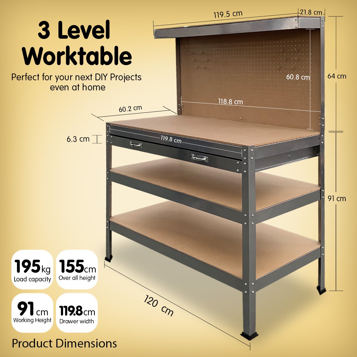 Kartrite 3-layered Work Bench Garage Storage Table Tool Shop Shelf Silver. -tools