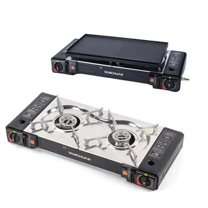 2 Burner Butane Countertop Stove, Portable Adjustable Burners with Carry Case, Portable Camping Stove with Baking Tray
