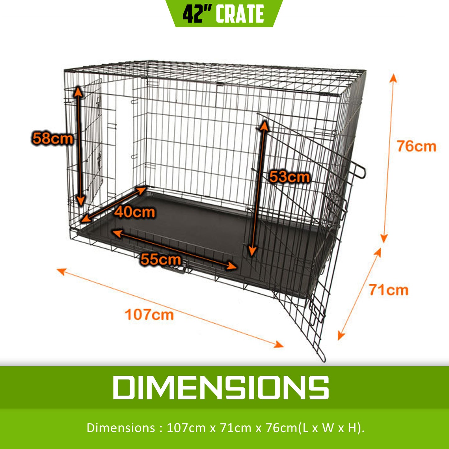 Wire Dog Cage Foldable Crate Kennel 42in with Tray