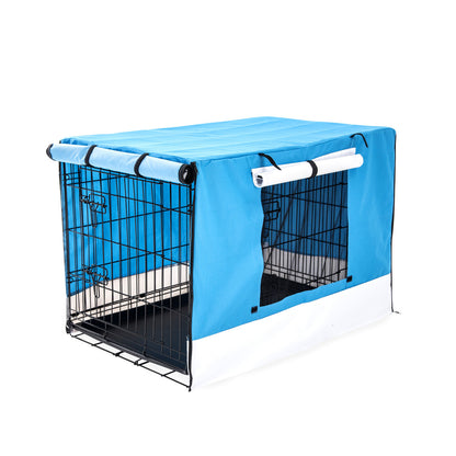 Wire Dog Cage Foldable Crate Kennel 24in with Tray + BLUE Cover Combo