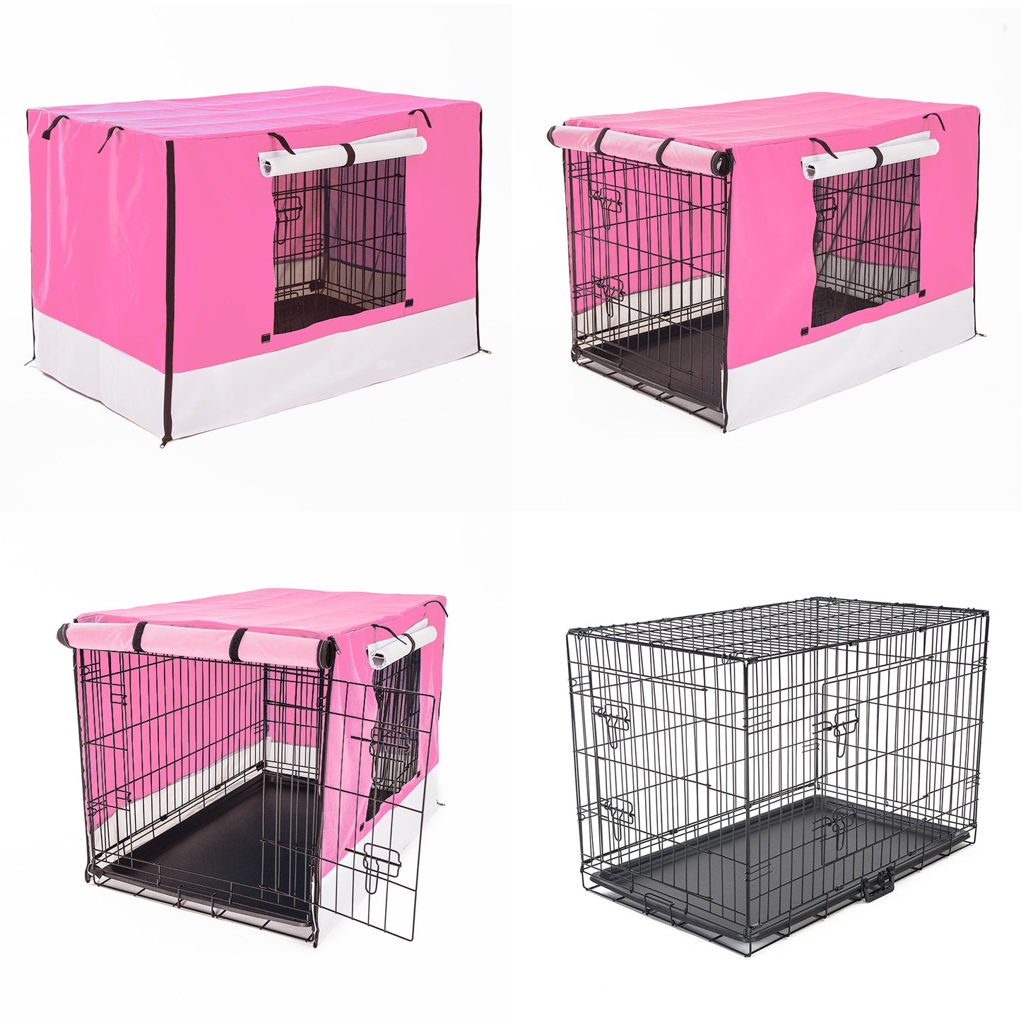 Wire Dog Cage Foldable Crate Kennel 24in with Tray + PINK Cover Combo