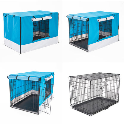 Wire Dog Cage Foldable Crate Kennel 48in with Tray + BLUE Cover Combo