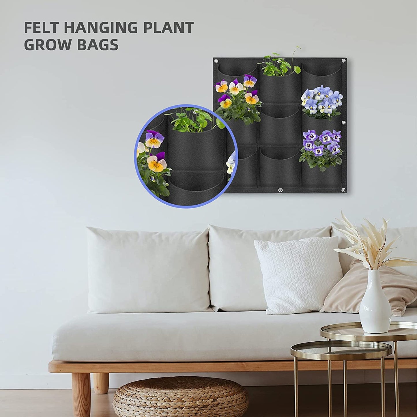 9 Pockets Wall Hanging Planter Planting Grow Bag Vertical Garden Vegetable Flower Black