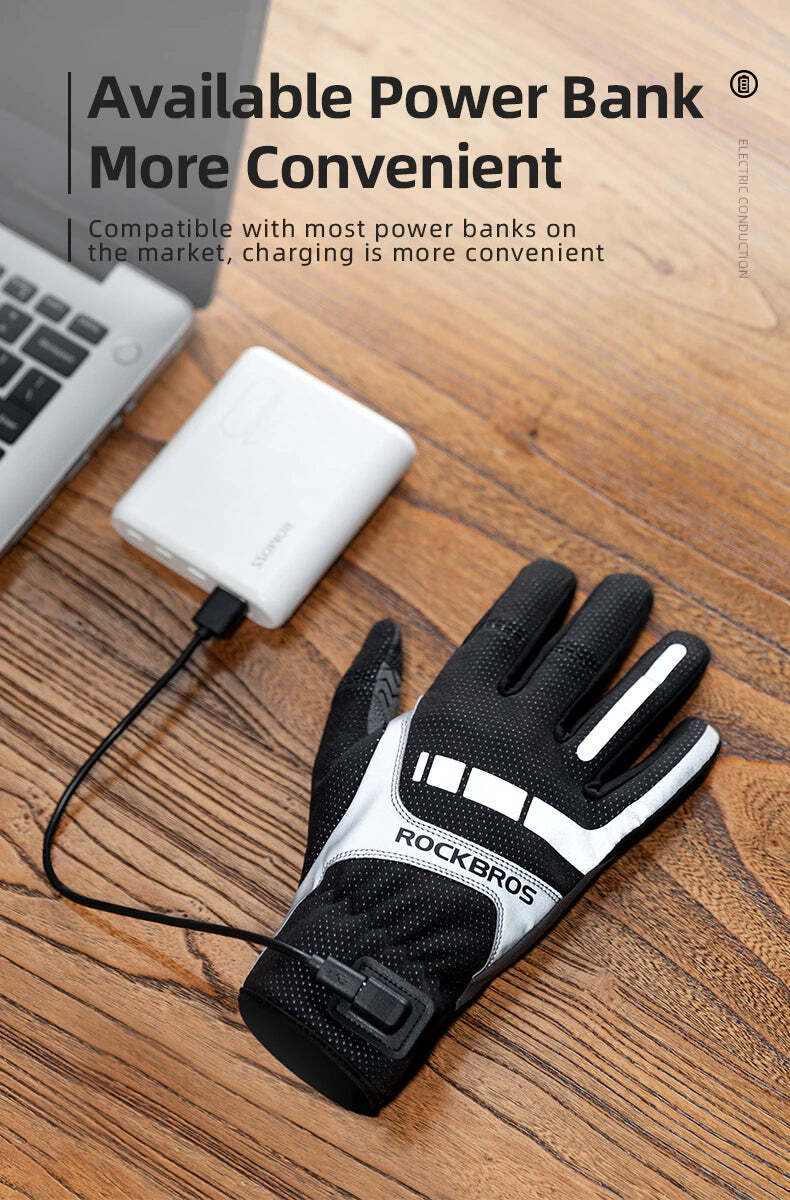 MTB Heated Gloves XLarge for Mountain Road Bike Breathable Winter Autumn Cycling Camping Running Outdoor Sport Rockbros