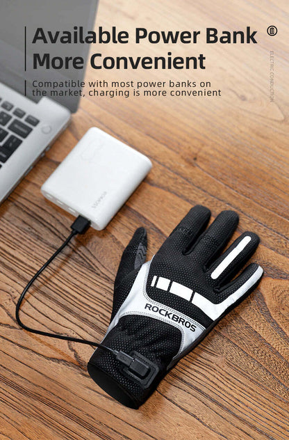 MTB Heated Gloves XLarge for Mountain Road Bike Breathable Winter Autumn Cycling Camping Running Outdoor Sport Rockbros