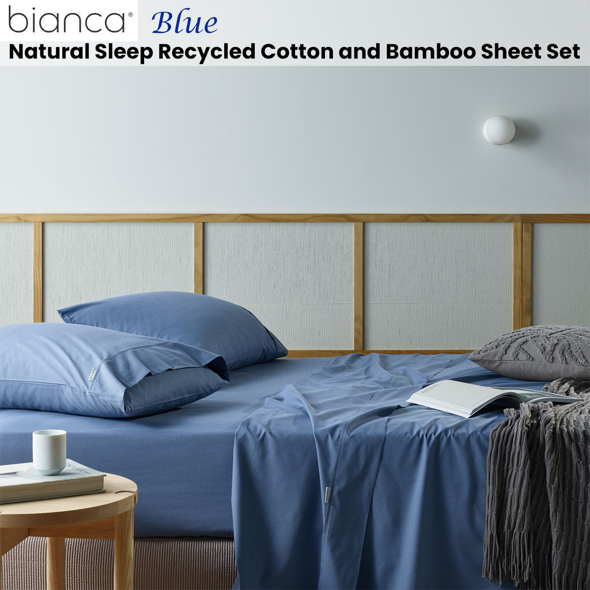 Bianca Natural Sleep Recycled Cotton and Bamboo Sheet Set Blue Double