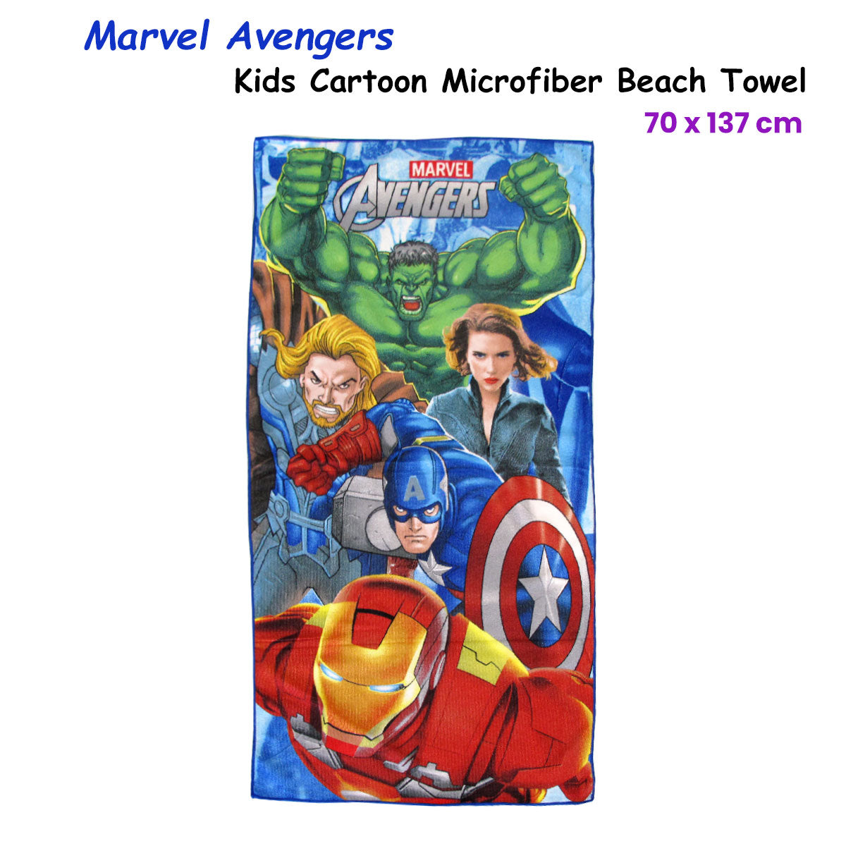 Bloomington Marvel Avengers Kids Cartoon Printed Microfiber Beach Towel 70 x 137 cm