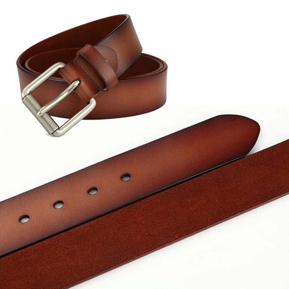 New Cowhide Leather Men Belt Pin Buckle Luxury Male Belts (Coffee)