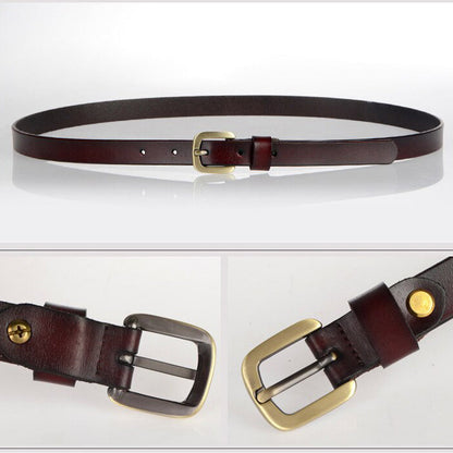 New Women's Belt Luxury Genuine Leather Belts For Women Female Gold Pin Buckle (Black)