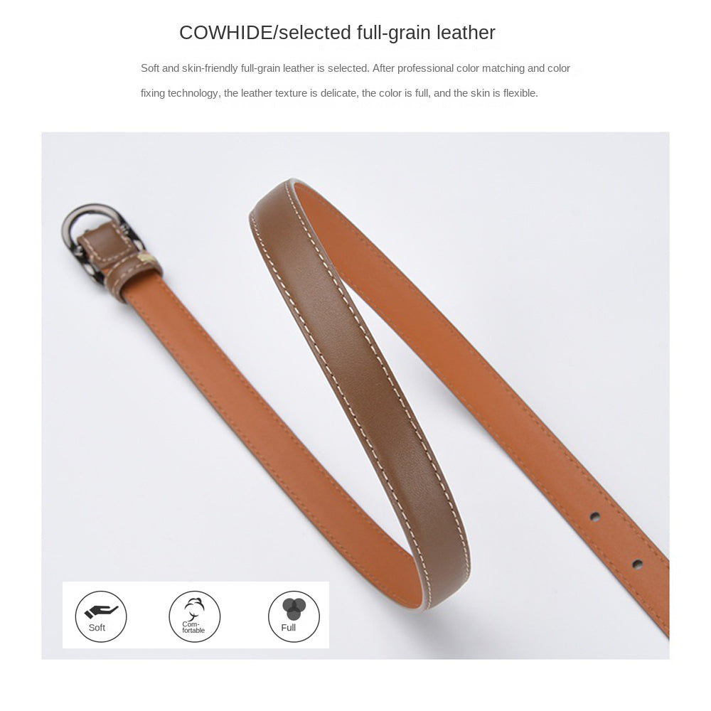 Luxury Top Layer Cow Leather Belt Women's Simple Decorative Jeans Belt Versatile Fashion Thin Belt (Apricot)