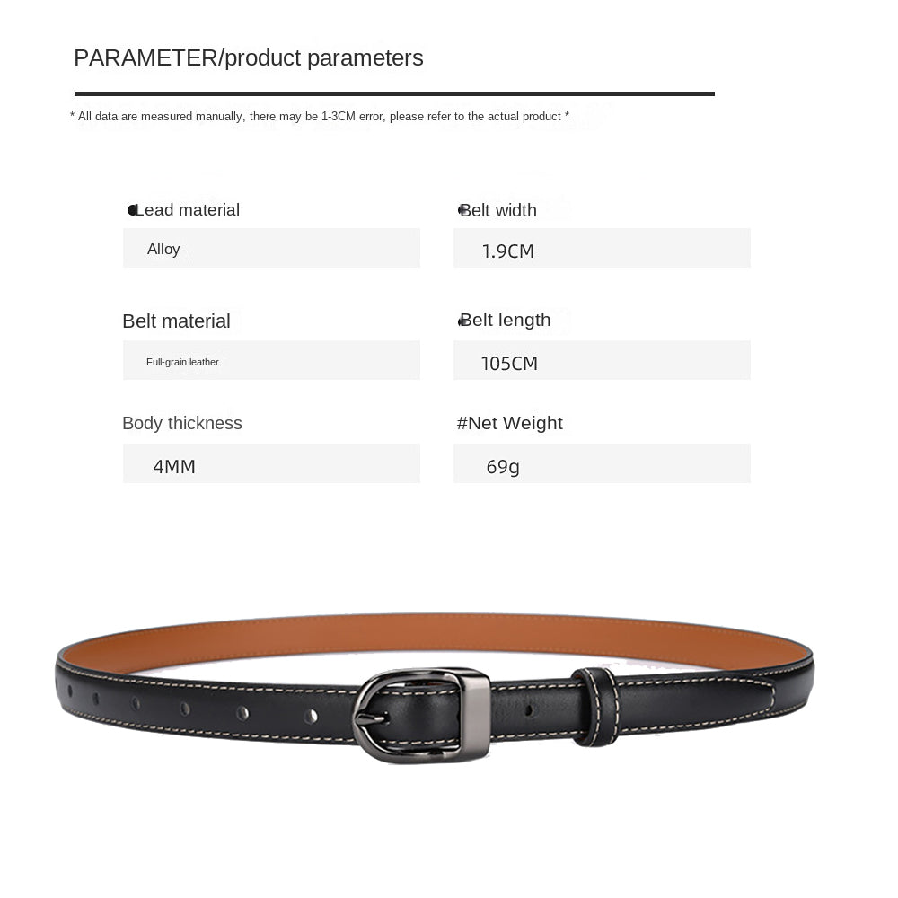 Luxury Top Layer Cow Leather Belt Women's Simple Decorative Jeans Belt Versatile Fashion Thin Belt (Apricot)