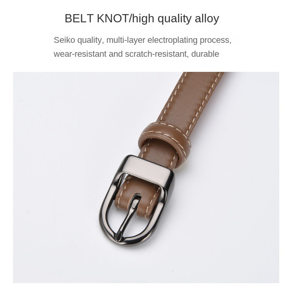 Luxury Top Layer Cow Leather Belt Women's Simple Decorative Jeans Belt Versatile Fashion Thin Belt (Apricot)