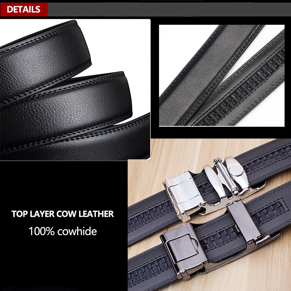 Adjustable Slide Genuine Leather Belt Men's Plate Reversible Buckle Business Dress Belts (FB8601#16)