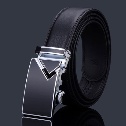 Adjustable Slide Genuine Leather Belt Men's Plate Reversible Buckle Business Dress Belts (FB8601#16)