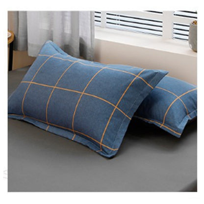 Blue Plaid Pattern Aloe Cotton Flat Sheet Quilt Cover Pillowcases 4pcs Bedding Set Duvet Doona Quilt Cover Set (Queen)