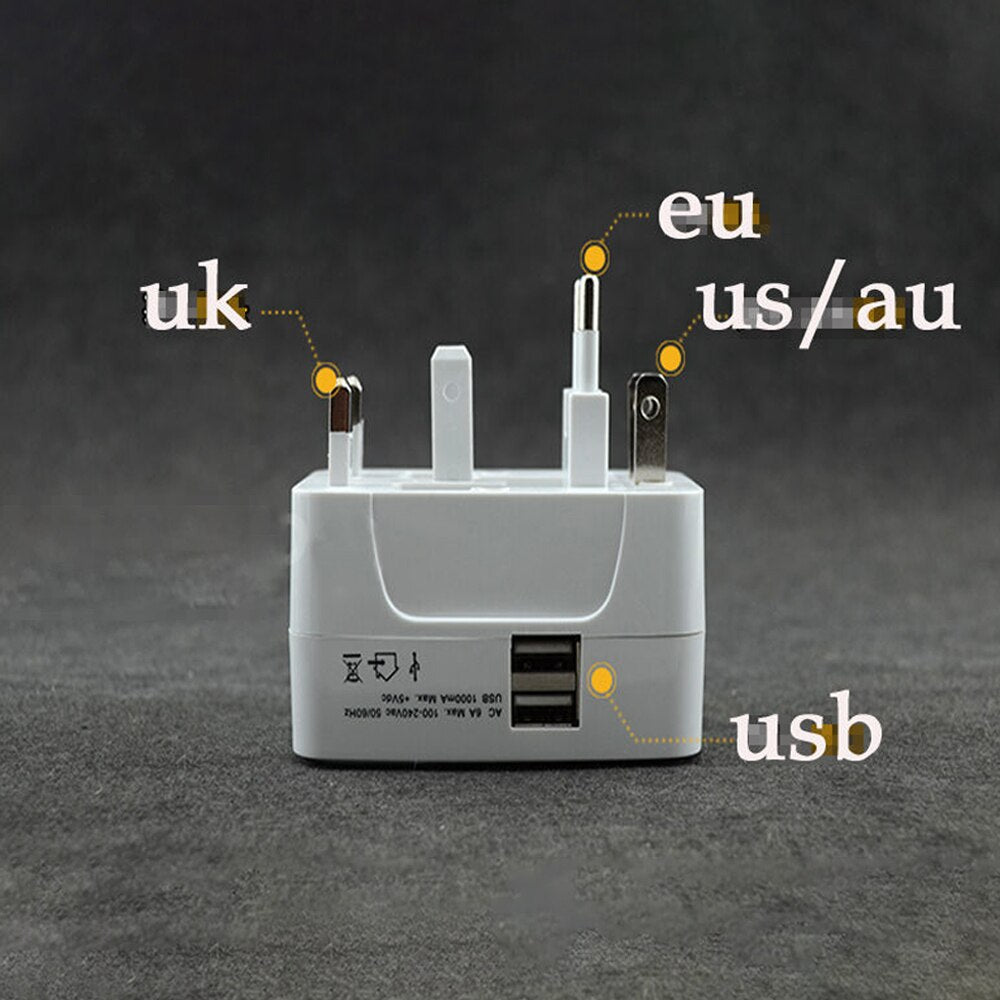 Dual USB Portable Electric Plug Power Socket Adapter International Travel Universal Charger Converter EU UK US AU