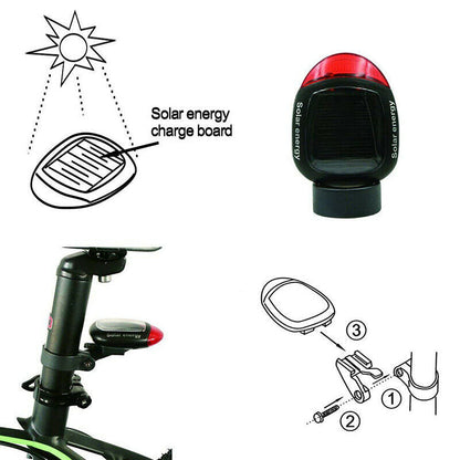 Solar Powered Bicycle Cycling Bike LED Headlight + Rear Tail Light Lamp LED with Gift Box