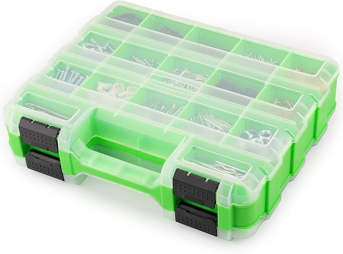 SWANLAKE Small Parts Organizer, 34-Compartments Double Side Storage Box with Removable Dividers, Tools Box Screw Organizer For Nuts, Bolts, Screws, Nails, Small Hardware