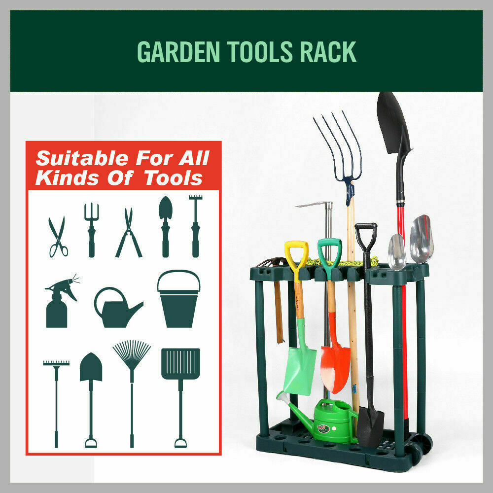 Rolling Garden Tools Storage Rack Long Short Handles Organizer Holders Fits 40