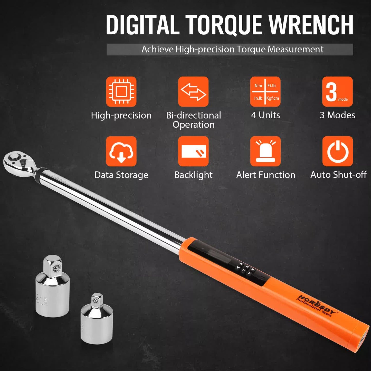 3Pc 1/2" Digital Torque Wrench Set Adjustable 17-340N.m / 25-250ft.lb Motorcycle