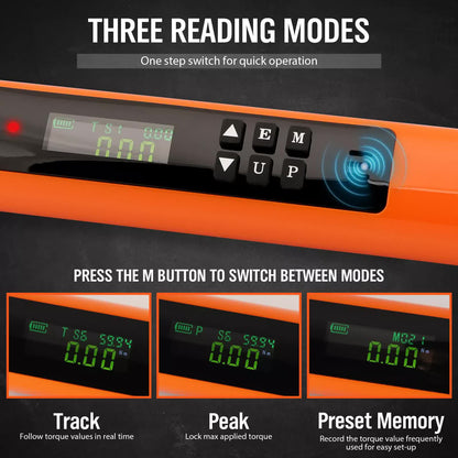 3Pc 1/2" Digital Torque Wrench Set Adjustable 17-340N.m / 25-250ft.lb Motorcycle