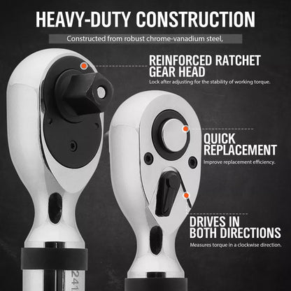 3Pc 1/2" Digital Torque Wrench Set Adjustable 17-340N.m / 25-250ft.lb Motorcycle