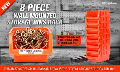 NEW 8 PC Wall Mounted Storage Bins Rack Set Nuts Bolts Organizer Parts 97903 - tools