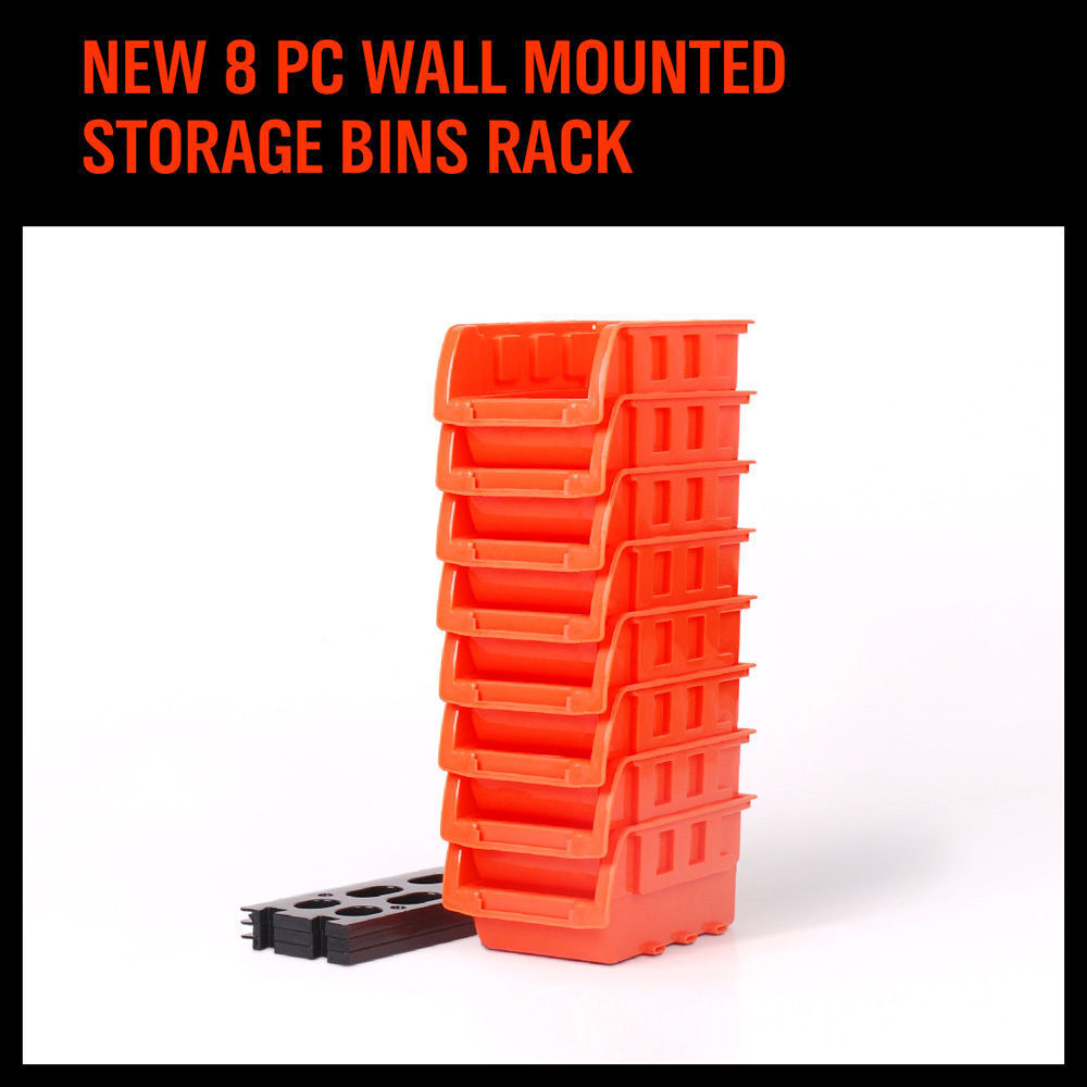 NEW 8 PC Wall Mounted Storage Bins Rack Set Nuts Bolts Organizer Parts 97903 - tools