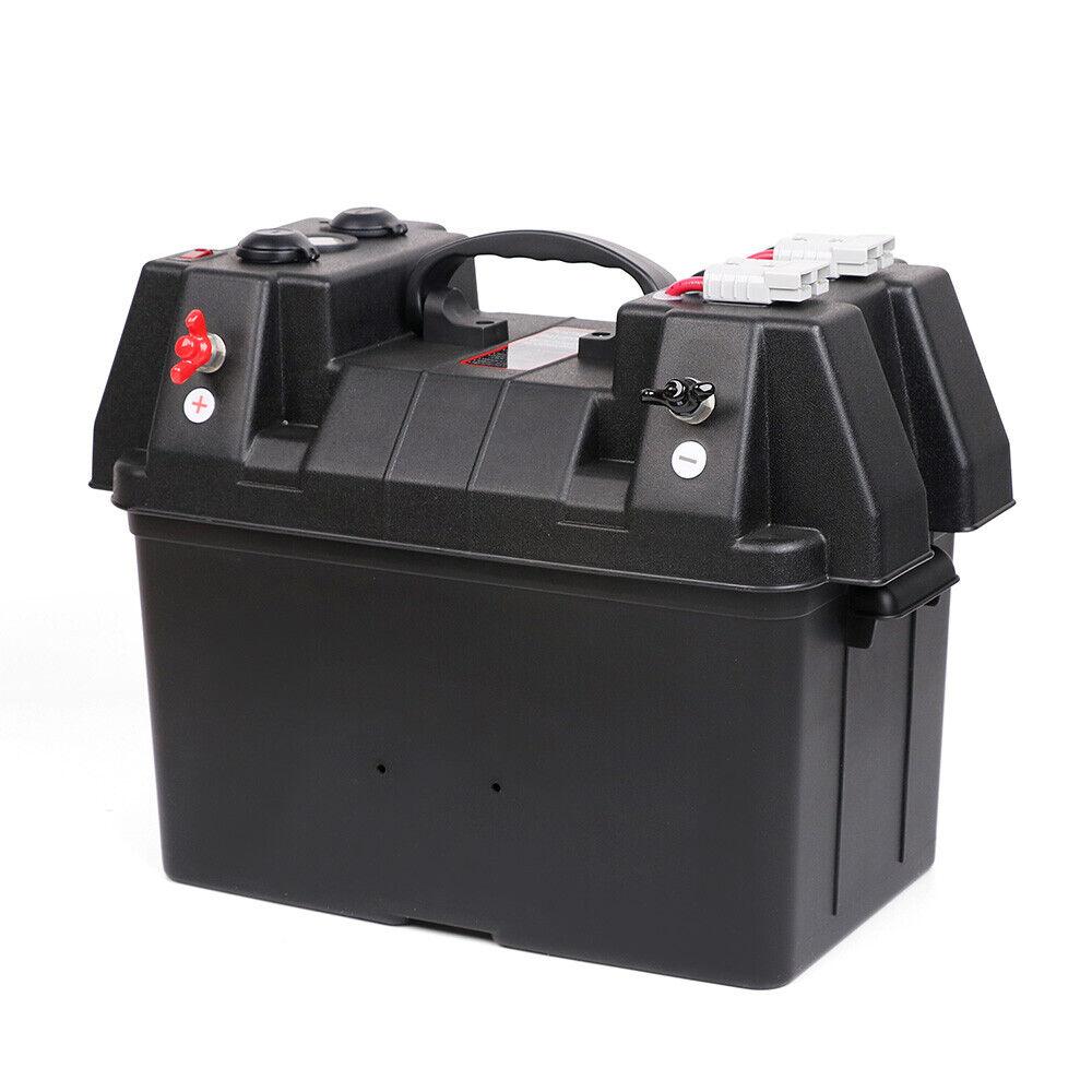 12V 100AH Deep Cycle Battery Box Portable Power Storage Marine Solar USB Camping