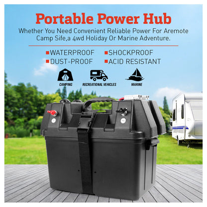 12V 100AH Deep Cycle Battery Box Portable Power Storage Marine Solar USB Camping