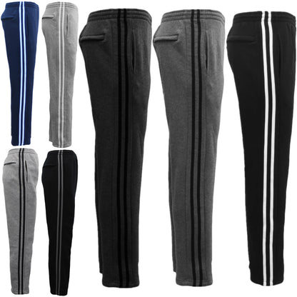 Men's Fleece Casual Sports Track Pants w Zip Pocket Striped Sweat Trousers S-6XL, Dark Grey, S