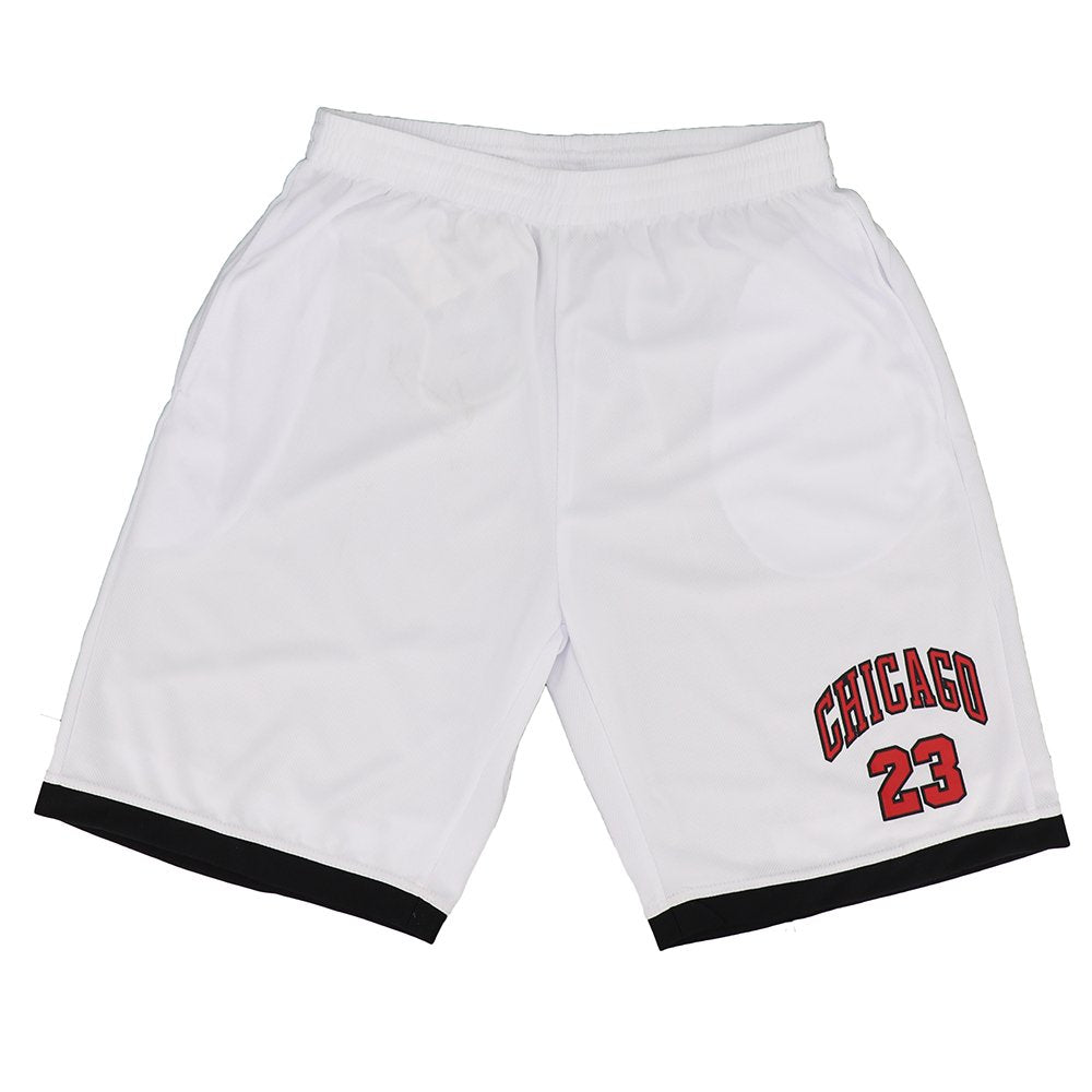 Men's Basketball Sports Shorts Gym Jogging Swim Board Boxing Sweat Casual Pants, White - Chicago 23, S