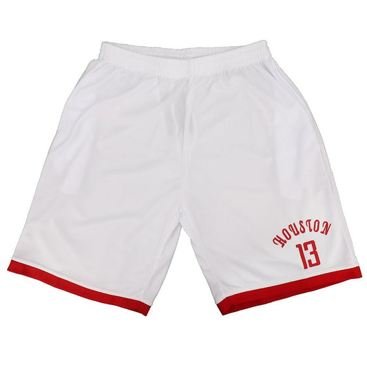 Men's Basketball Sports Shorts Gym Jogging Swim Board Boxing Sweat Casual Pants, White - Houston 13, L