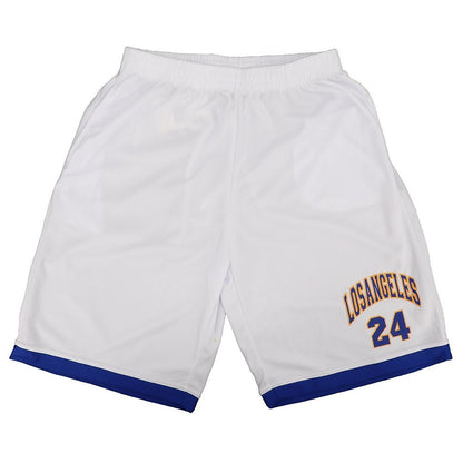 Men's Basketball Sports Shorts Gym Jogging Swim Board Boxing Sweat Casual Pants, White - Los Angeles 24, S