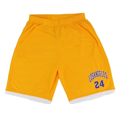 Men's Basketball Sports Shorts Gym Jogging Swim Board Boxing Sweat Casual Pants, Yellow - Los Angeles 24, 3XL