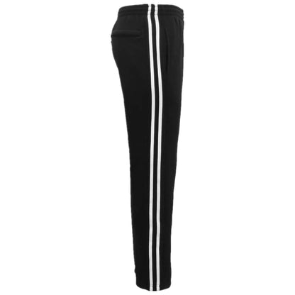 Men's Fleece Casual Sports Track Pants w Zip Pocket Striped Sweat Trousers S-6XL, Black, 3XL