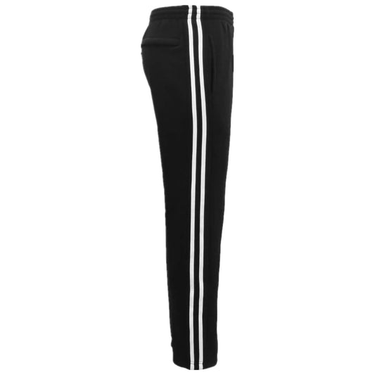 Men's Fleece Casual Sports Track Pants w Zip Pocket Striped Sweat Trousers S-6XL, Black, 3XL