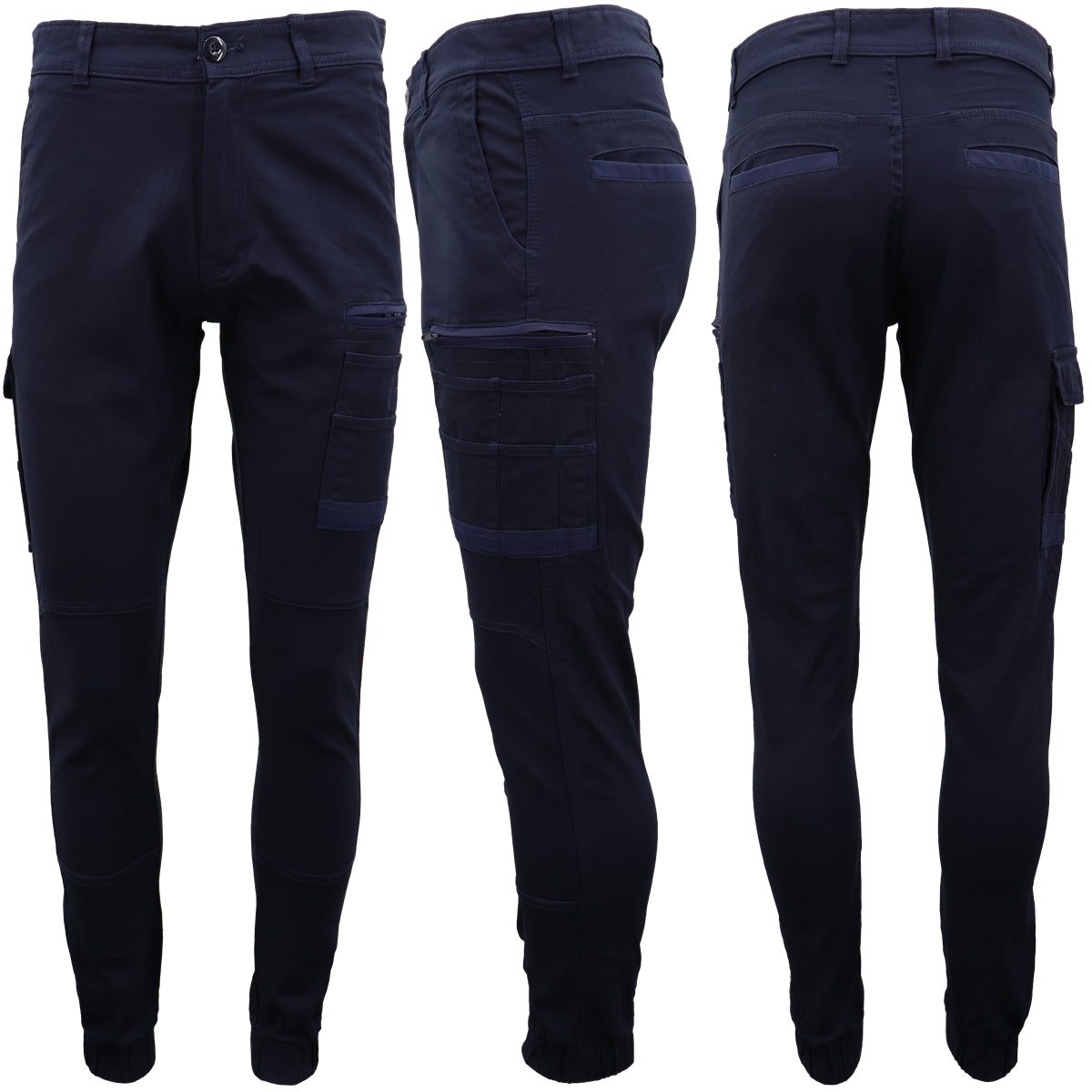 Men's Cargo Cotton Drill Work Pants UPF 50+ 13 Pockets Tradies Workwear Trousers, Navy, 34