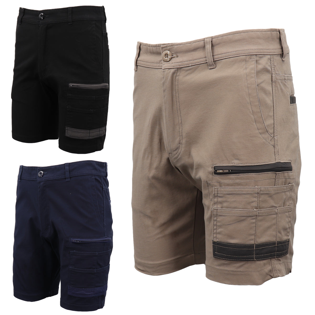 Mens Cargo Cotton Drill Work Shorts UPF 50+ 13 Pockets Tradies Workwear Trousers, Khaki, 30