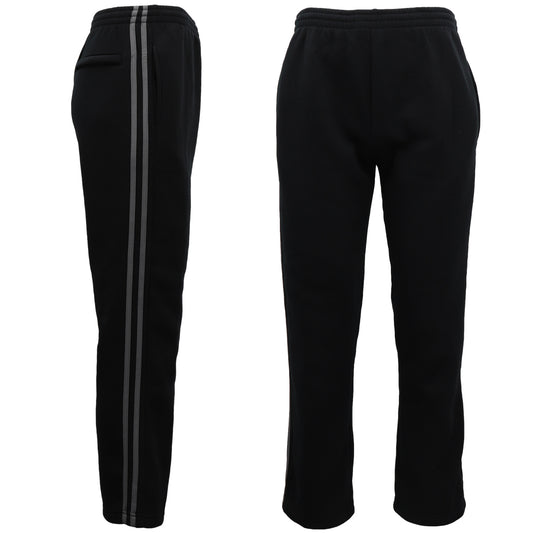 Men's Fleece Casual Sports Track Pants w Zip Pocket Striped Sweat Trousers S-6XL, Black w Grey Stripes, M