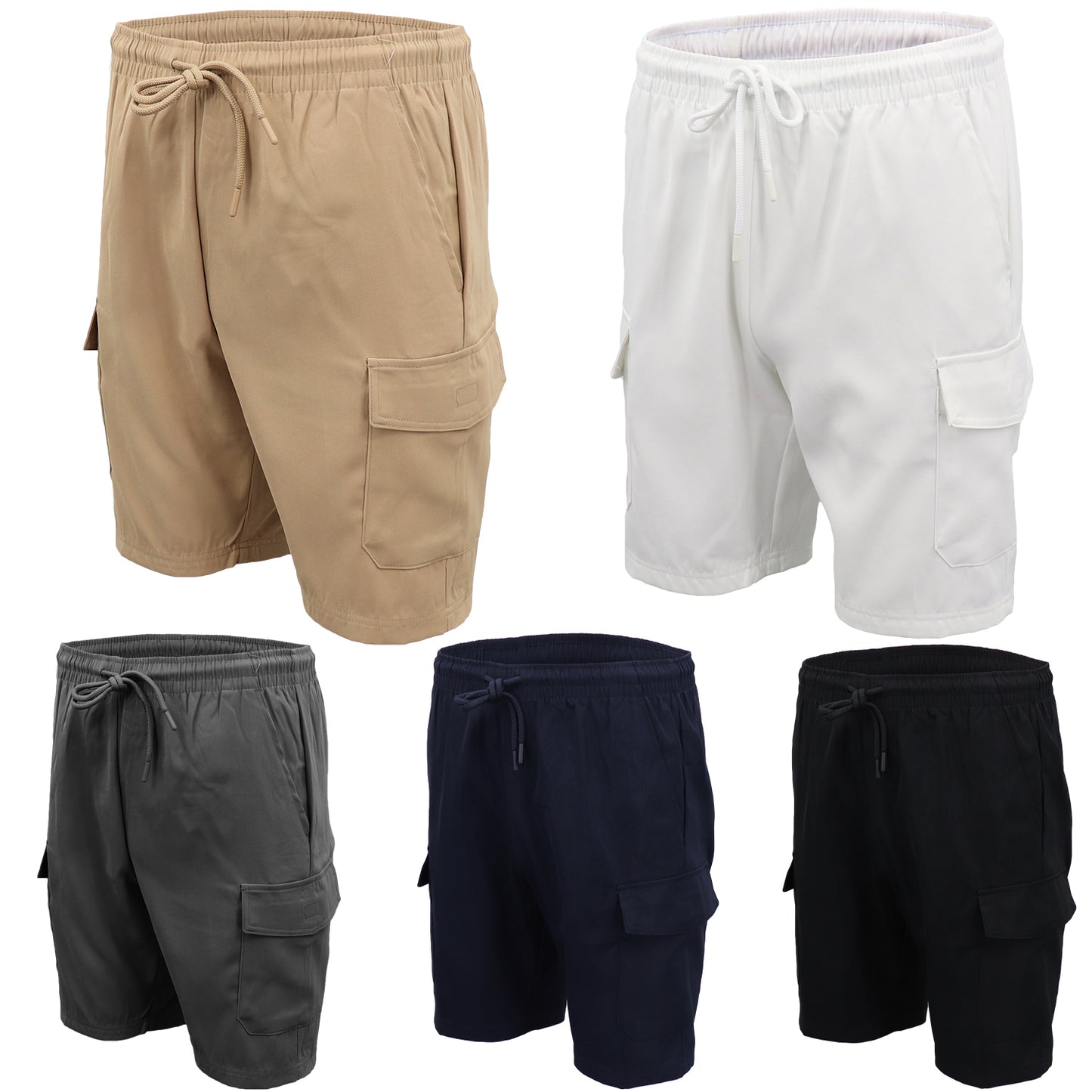 Men's Cargo Shorts 4 Pockets Cascual Work Trousers Active Pants Elastic Waist, Black, XS