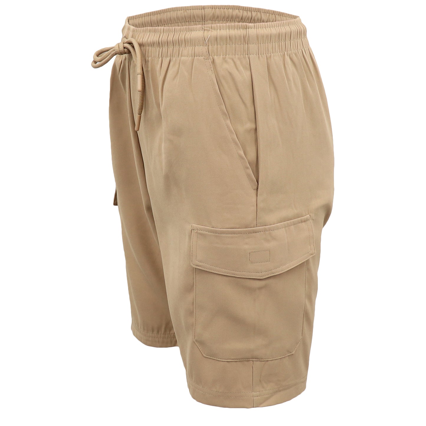 Men's Cargo Shorts 4 Pockets Cascual Work Trousers Active Pants Elastic Waist, Khaki, M