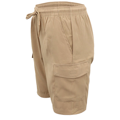 Men's Cargo Shorts 4 Pockets Cascual Work Trousers Active Pants Elastic Waist, Khaki, L