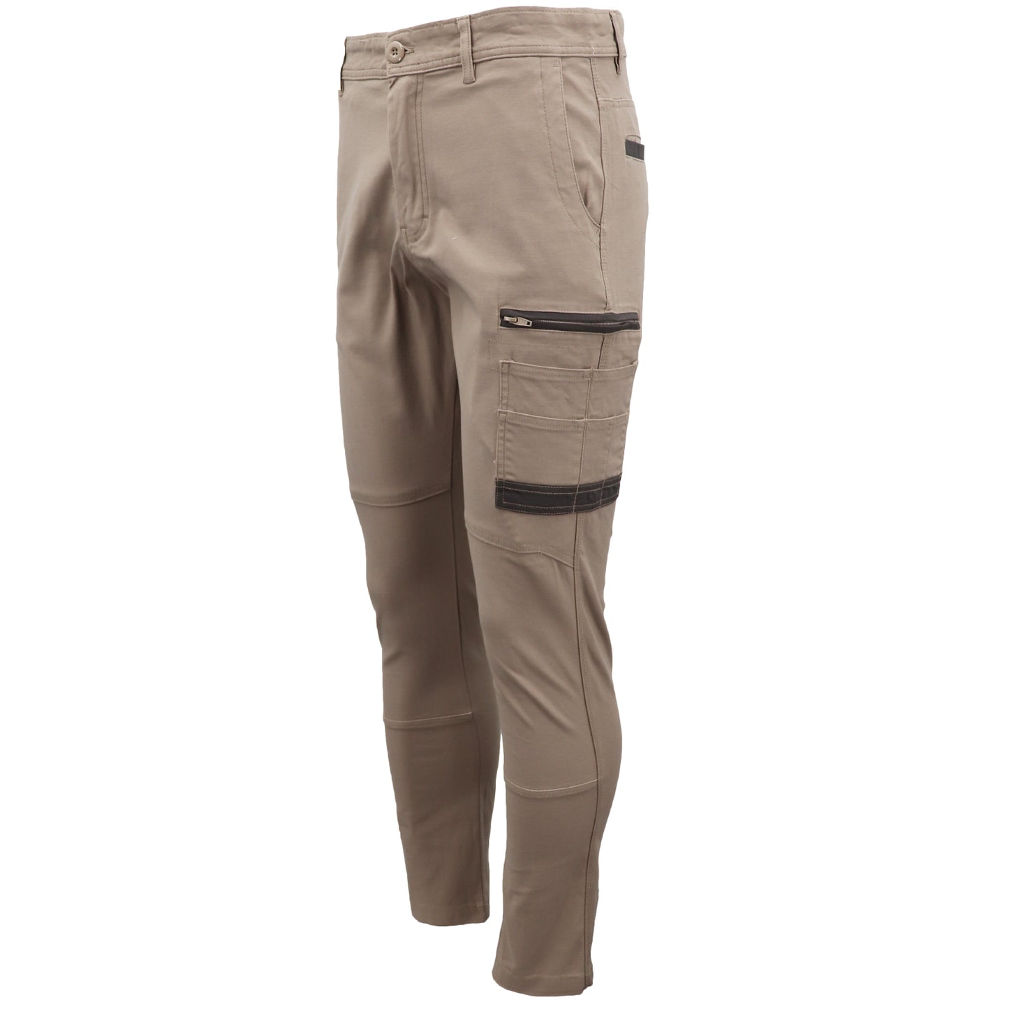 Men's Cotton Drill Cargo Work Pants UPF 50+ 13 Pockets Tradies Workwear Trousers, Khaki, 38