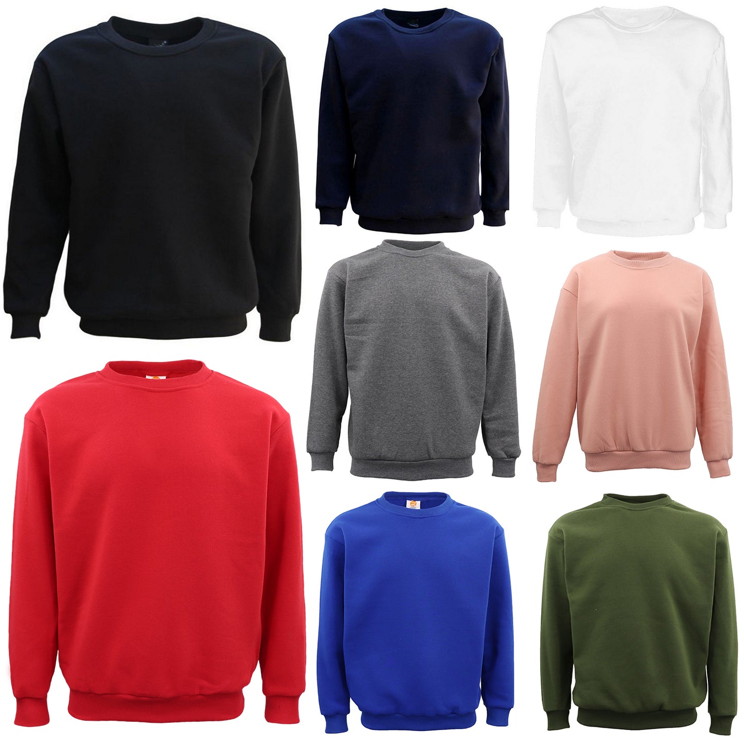 New Adult Unisex Plain Pullover Fleece Jumper Mens Long Sleeve Crew Neck Sweater, Royal Blue, L
