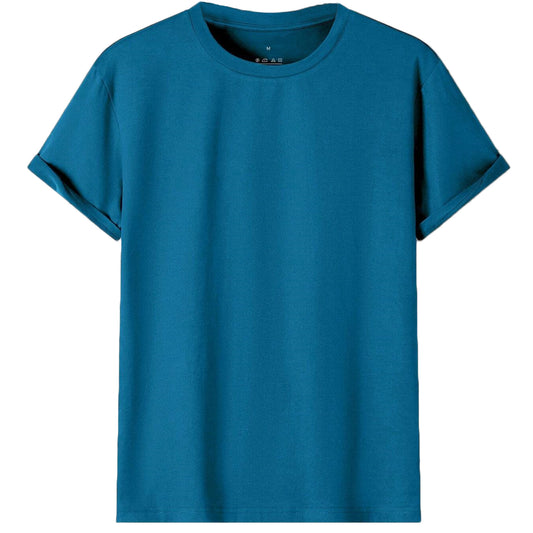 Adult 100% Cotton T-Shirt Unisex Men's Basic Plain Blank Crew Tee Tops Shirts, Aqua, 2XL