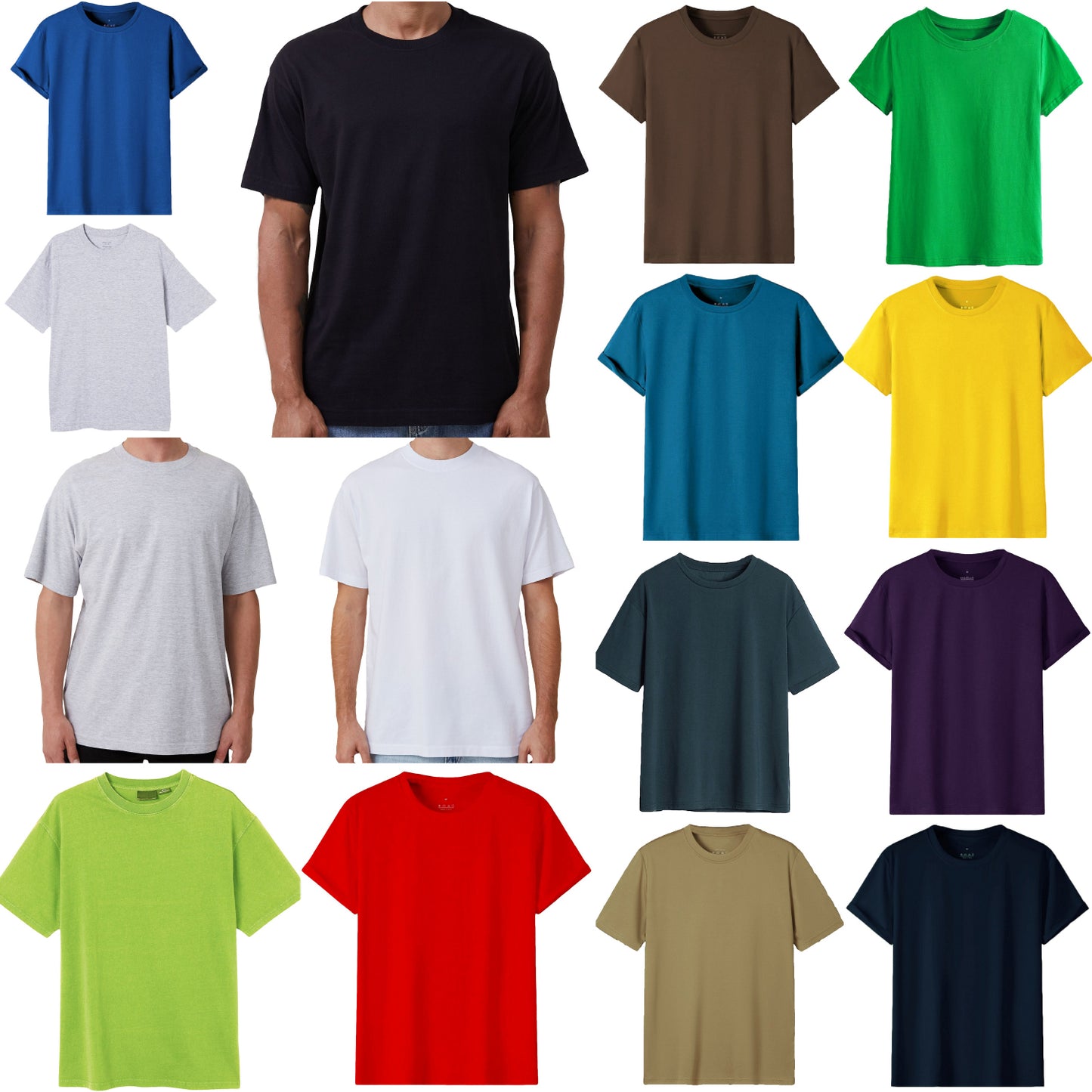 Adult 100% Cotton T-Shirt Unisex Men's Basic Plain Blank Crew Tee Tops Shirts, Black, S