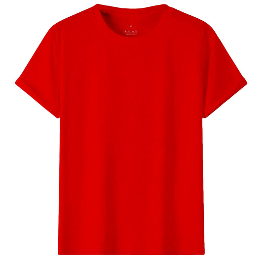 Adult 100% Cotton T-Shirt Unisex Men's Basic Plain Blank Crew Tee Tops Shirts, Red, L